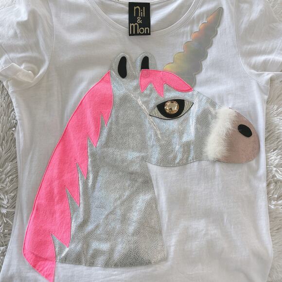 Nil & Mon Unisex Unicorn White T-shirt (S) - Picture 3 of 7